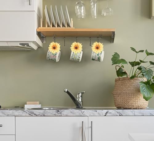 Daisy Flower Shower Curtain Hooks, 12PCS Stainless Steel Anti Rust Sunflower Shower Curtain Hooks Floral Decorative Curtain Hanger Hooks for Living Room Bathroom Decor (Yellow)