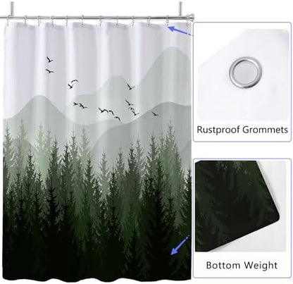 LLSCL Fabric Shower Curtain Liner with Magnets, Green Forest Waterproof Hotel Quality, 72 x 72 Machine Washable