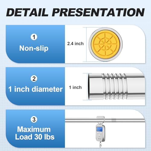 CorkLatta Chrome Shower Curtain Rod 31 to 92 Inch,1 Inch Diameter Adjustable Spring Tension Curtain Rod No Drilling Stainless Steel Telescoping Rod,No Rust