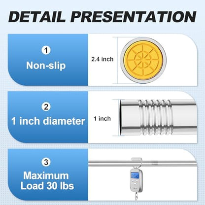 CorkLatta Chrome Shower Curtain Rod 31 to 92 Inch,1 Inch Diameter Adjustable Spring Tension Curtain Rod No Drilling Stainless Steel Telescoping Rod,No Rust
