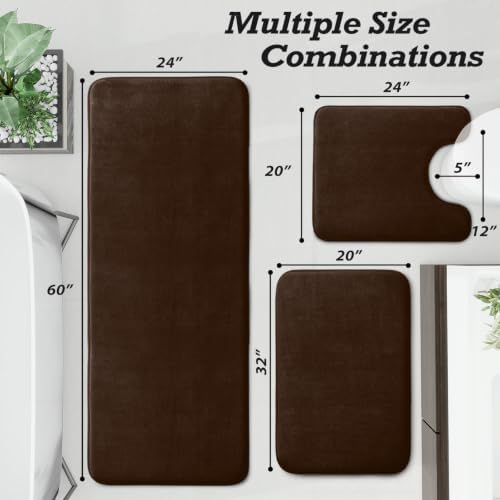 HUXMEYSON Bathroom Rugs Sets 3 Piece, Non-Slip & Quick Dry Bath Mat Set, Ultra Soft Velvet Bath Rugs for Bathroom, Toilet and Shower Floor, Brown