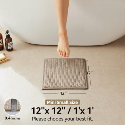Triohero Small Bathroom Rugs Non Slip Washable Bath Rugs Super Absorbent Bathroom Rug Thin Quick Dry Low Pile Bath Mats, Beige 12x12