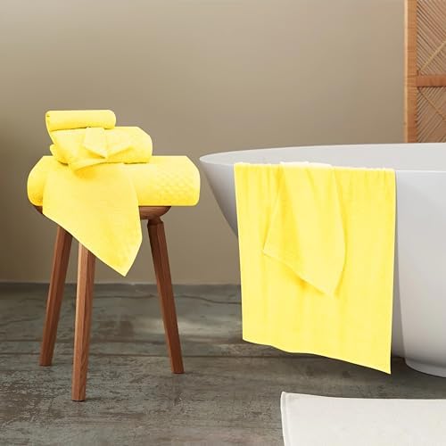 MyOwn Premium Cotton 6 Pack Towel Set for Bathroom, Contains 2 Bath Towels 28x55 inch, 2 Hand Towels 16x24 inch & 2 Wash Coths 12x12 inch, Ideal Everyday use, Compact & Lightweight - Lime Yellow