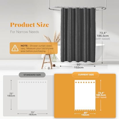 BTTN 60x72 Boho Farmhouse Linen Heavy Duty Shower Curtain, Charcoal Grey