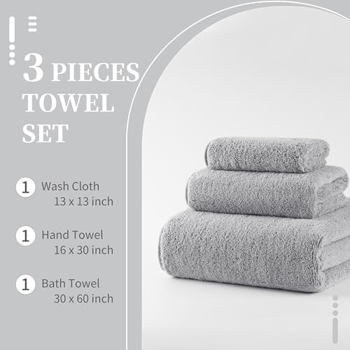 MICROFI New Microfiber Bath Towel Set, 3 Piece, Oversize, Quick Dry, Lint Free, Includes Body, Hand and Face Towels