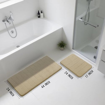 Yimobra Large Memory Foam Bathroom Mat Set, 44 x 24&24 x 17 in, Pale Khaki