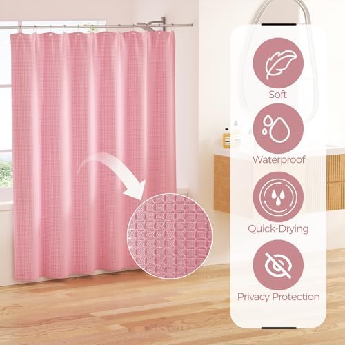 Pink Bathroom Accessories Set - Bathroom Set with Shower Curtain and Rugs, Trash Can, Toilet Brush with Holder, Soap Dispenser, Toothbrush and Toothpaste Holder, Cup, Soap Dish, Qtip Holders