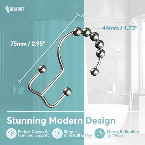 BigFoot Shower Curtain Hooks, Stainless Steel, Rust-Resistant, Easy Install