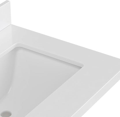 ARIEL Cambridge 66-inch Bathroom Vanity with Sink,Solid Wood, 1.5-inch Pure White Quartz Countertop, Double Rectangular Porcelain Sink, 4 Soft Closing Doors, 6 Dovetail Drawers, Brown Oak