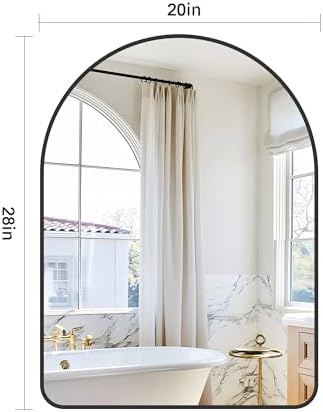 GLASHOM 20"x28" Black Arched Mirror for Bathroom, Wall Mounted Mirror, Aluminum Alloy Brushed Framed Wall Mirror, Anti-Rust, Large Mirror for Over Sink, Bedroom, Entryway Vertically Hanging