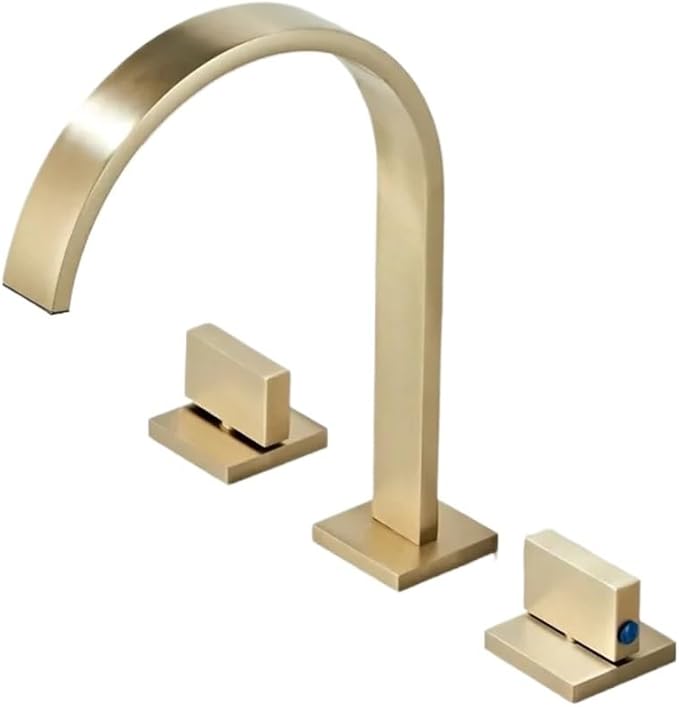 Faucet Brushed Bathroom Basin Sink Taps Deck Mounted Wash Hot and Cold Water Faucet Mixer Tap(Brushed Gold) Faucet