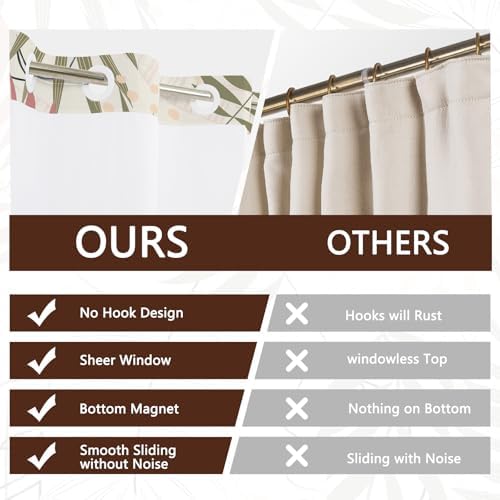 No Hook Tropical Leaf Shower Curtain and Liner Set, 71 x 74 Inch