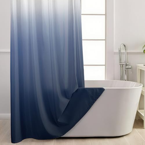 No Hook Shower Curtain and Liner Set for Bathroom, Ombre Blue, 71" x 84"
