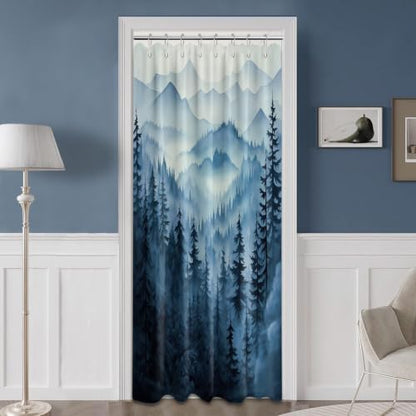 Navy Blue Forest Stall Shower Curtain, 48X72 in Narrow Small, Mountain