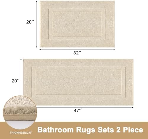 SHACOS Soft Microfiber Bathroom Rugs Set of 2 Pieces, Light Beige