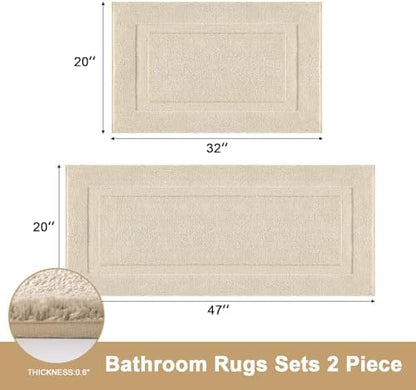 SHACOS Soft Microfiber Bathroom Rugs Set of 2 Pieces, Light Beige