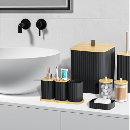Black Bathroom Set Bathroom Accessories Set Complete with Trash Can-9PCS