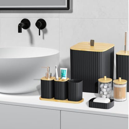 Black Bathroom Set Bathroom Accessories Set Complete with Trash Can-9PCS