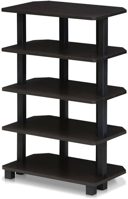 Furinno Turn-N-Tube Storage Shelves, 5-Tier Book Shelf, Corner Shelf, Toolless Open Shelves, for Organization and Storage, Living Room, Garage, Home Office, Espresso
