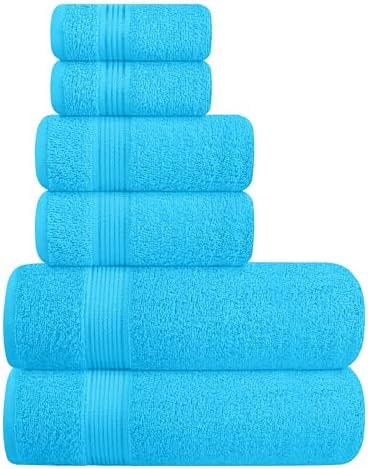 Belizzi Home Ultra Soft 6 Pack Cotton Towel Set, Contains 2 Bath Towels 28x55 inch, 2 Hand Towels 16x24 inch & 2 Wash Coths 12x12 inch, Ideal for Everyday use, Compact & Lightweight - Turquoise Blue