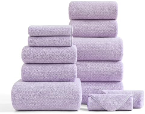 Ultra Soft Bath Towel Set,12 Piece (4 Bath Towels,4 Hand Towels,4 Washcloths) Family Bathroom Towels Set with Hanging Loop,Quick Dry Extra Absorbent Shower Towel for Bathroom,Hotel,Spa-Light Purple