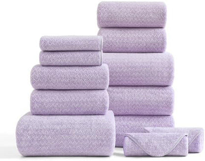 Ultra Soft Bath Towel Set,12 Piece (4 Bath Towels,4 Hand Towels,4 Washcloths) Family Bathroom Towels Set with Hanging Loop,Quick Dry Extra Absorbent Shower Towel for Bathroom,Hotel,Spa-Light Purple
