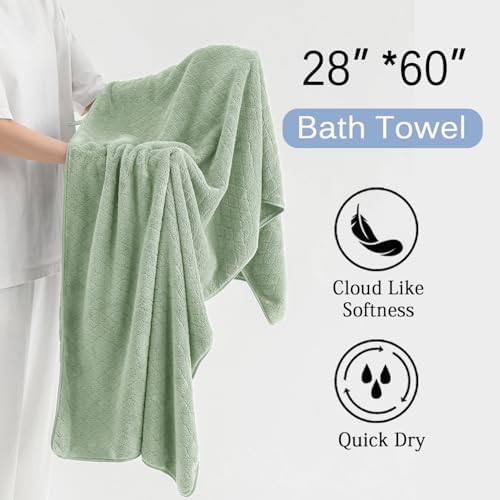Luxury Bath Towels Set - 12 Piece (4 Large Bath Towels,4 Hand Towels,4 Washcloths), 100% Microfiber,Extra Absorbent Super Soft & Quick Dry,Complete Family Pack for Bathroom Gym Pool,Green