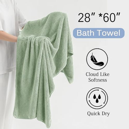 Luxury Bath Towels Set - 12 Piece (4 Large Bath Towels,4 Hand Towels,4 Washcloths), 100% Microfiber,Extra Absorbent Super Soft & Quick Dry,Complete Family Pack for Bathroom Gym Pool,Green