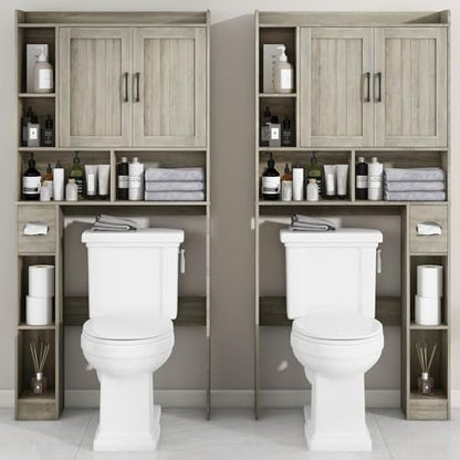 Vabches Farmhouse Over The Toilet Storage Cabinet with Barn Door, Gray Oak