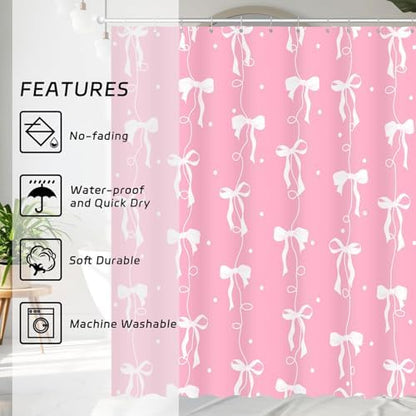 Bow Shower Curtain for Bathroom, Teen Girls Theme, Light Pink, 72x72In
