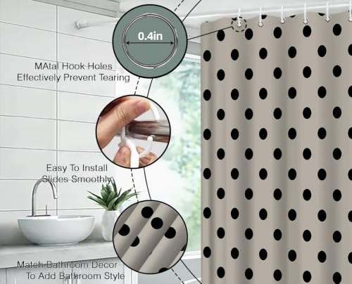Polka Dot Shower Curtain Bathroom Decor with Hooks,75" Wx70 H