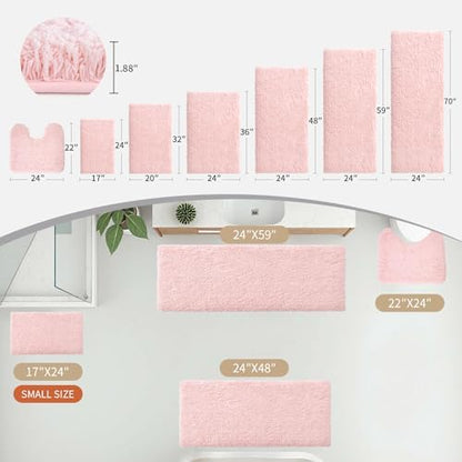 Disolla Pink Bathrom Runner Rug 24x59 - Large Soft Plush Bath Mat, Thick Long Non-Slip Shaggy Floor Mat, Ultra-Absorbent for Master Bathroom Bedroom