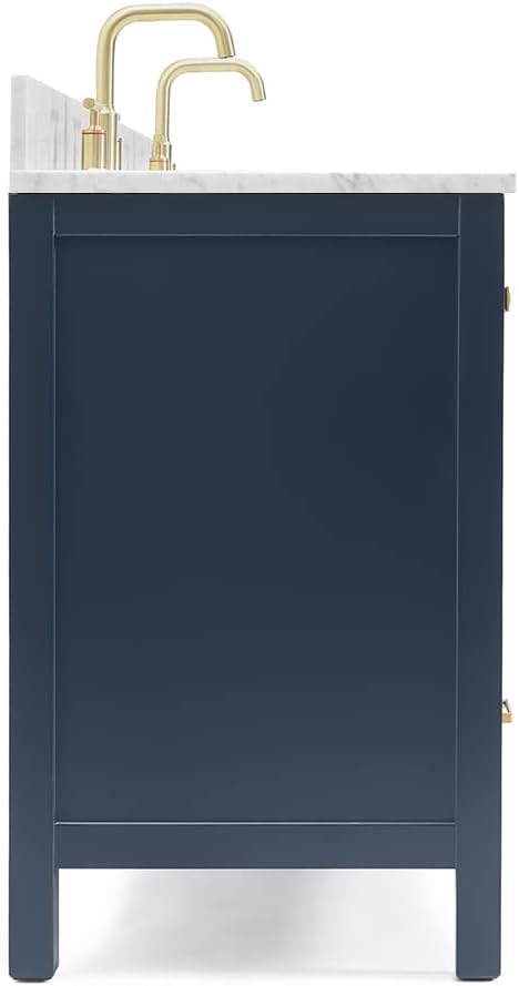 ARIEL Cambridge 60-inch Bathroom Vanity with Sink,Solid Wood, 0.75-inch Italian Carrara Marble Countertop, Double Rectangular Porcelain Sink, 4 Soft Closing Doors, 6 Dovetail Drawers, Midnight Blue