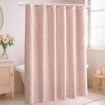 Blush Pink Boho Fabric Shower Curtain 72 x 90 Inches