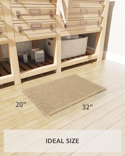 Waffle Bath Mat, Super Absorbent Non Slip Bath Mat Ultra Soft Bathmat Machine Washable Bath Rugs with Tassels, Beside Tub, 20" x 32", Brown