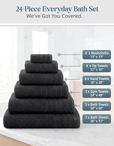 Casa Platino Towel Set for Bathroom Soft Absorbent Quick Dry - Black