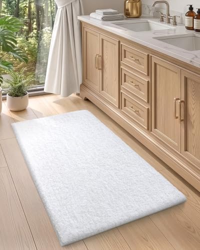 Color&Geometry White Bathroom Rugs, 24"x43" Non Slip Bath Runner Rug