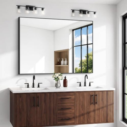 BONEWEI Bathroom Mirror,55x40 inch Large Wall Mirror for Bathroom Wall Mounted Black Rectangle Corner Mirrors,Black Bathroom Mirror for Living Room,Farmhouse,Bedroom Entryway,Horizontal/Vertical