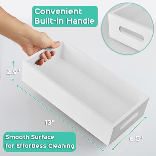 ALELION White Bathroom Basket - Wooden Toilet Tank Paper Basket with Handle for Organizing - Back of Toilet Storage Organizer for Bathroom Tank Topper Counter - White Bathroom Decor Box
