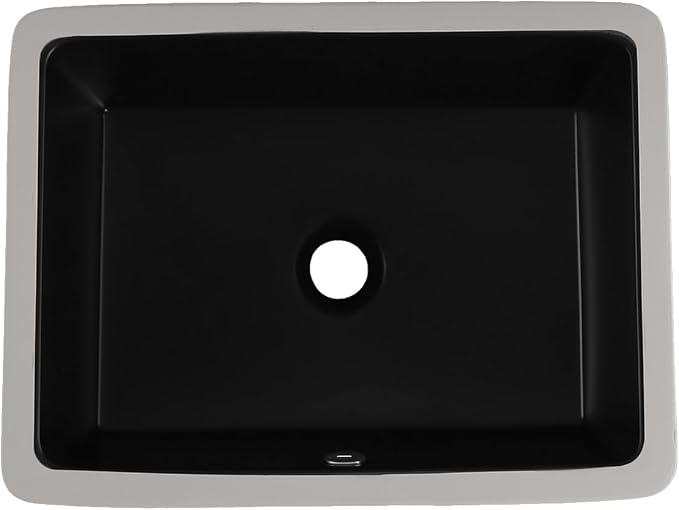 18 Inch Undermount Bathroom Sink Black Rectangular with Overflow | Porcelain Ceramic Matte Black Vanity Basin (18.5"x14.0")