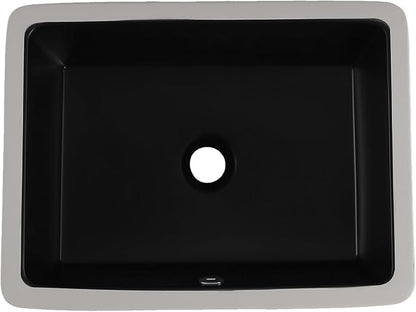 18 Inch Undermount Bathroom Sink Black Rectangular with Overflow | Porcelain Ceramic Matte Black Vanity Basin (18.5"x14.0")