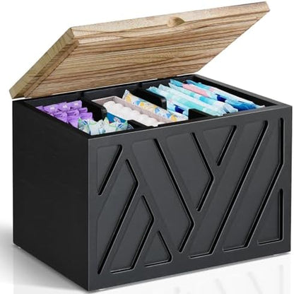 Jorkol Tampon Holder for Bathroom Decor, Feminine Product Organizer with Lid, Shark Week Tampon Storage, Wood Pad and Tampon Organizer for Toilet Organizer, Bathroom Accessories Box for Girl Stuff