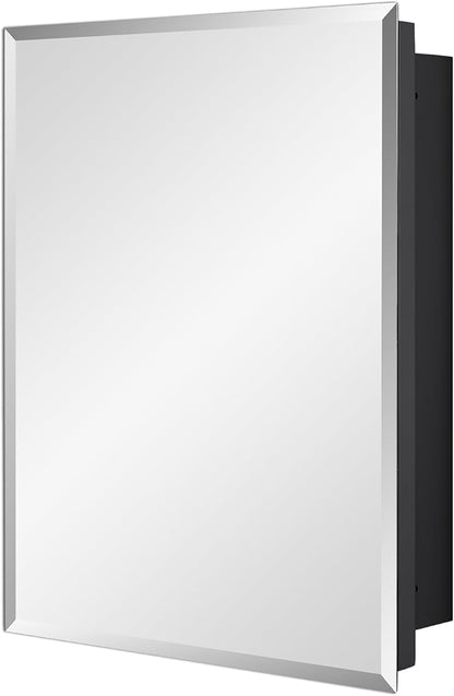 IDYLLOR Black Bathroom Medicine Cabinet with Beveled Edge Mirrored Door 16 x 20 inch, Recessed or Surface Mount, with Adjustable Glass Shelves