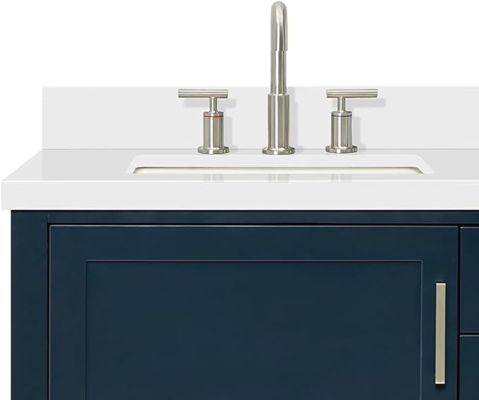 ARIEL Bayhill 72-inch Bathroom Vanity with Sink,Solid Wood, 1.5-inch Pure White Quartz Countertop, Double Rectangular Porcelain Sink, 2 Soft Closing Doors, 3 Dovetail Drawers, Midnight Blue