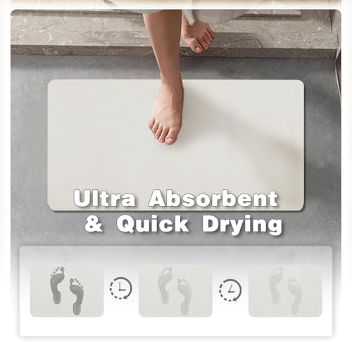TYUU Thin Bath Mat, Small Bathroom Rugs Non Slip Washable, 16x24 White