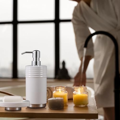 RQYIXI Ceramic Bathroom Accessories Set,White,4 Piece,Chrome Base