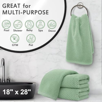 VOOVA & MOVAS Hand Towels 4PC, 100% Cotton, 18x28 in, Sage Green