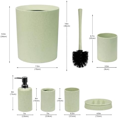 CERBIOR Bathroom Accessories Set 6 Piece Wheat Straw Bath Ensemble,Green