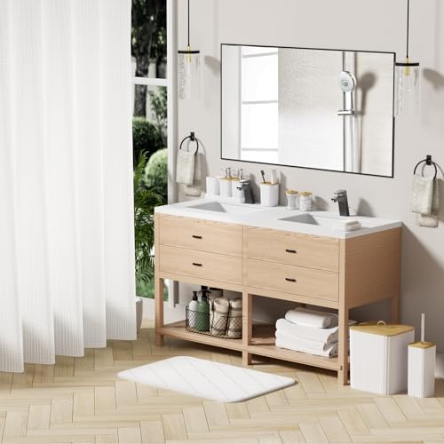 Bathroom Accessory Set - 25PC Bathroom Sets with Shower Curtain and Rugs, White Bathroom Set, Bathroom Accessories Set, Shower Curtain Sets with Rugs, Bathroom Trash Can & Soap Dispenser