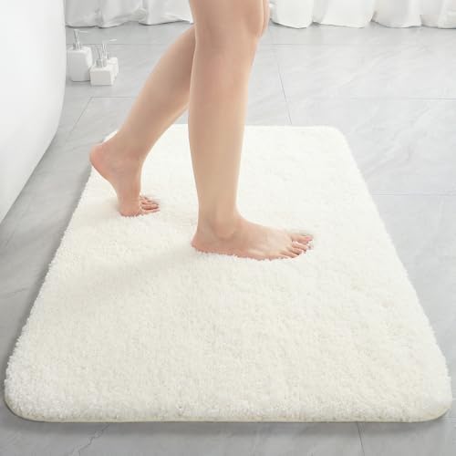 LOCHAS Bathroom Rugs 36x24 Inch, Microfiber Bath Rug Non Slip, Cream White